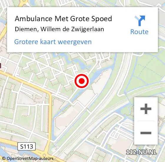 Locatie op kaart van de 112 melding: Ambulance Met Grote Spoed Naar Diemen, Willem de Zwijgerlaan op 27 december 2019 16:39