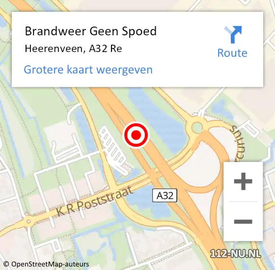 Locatie op kaart van de 112 melding: Brandweer Geen Spoed Naar Heerenveen, A32 Re op 27 december 2019 17:43
