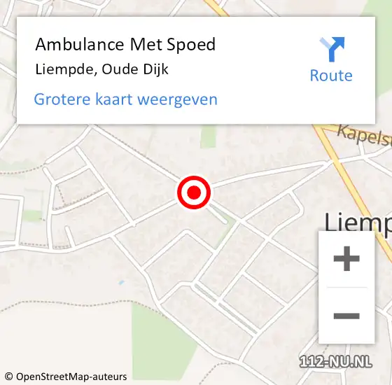 Locatie op kaart van de 112 melding: Ambulance Met Spoed Naar Liempde, Oude Dijk op 27 december 2019 18:34
