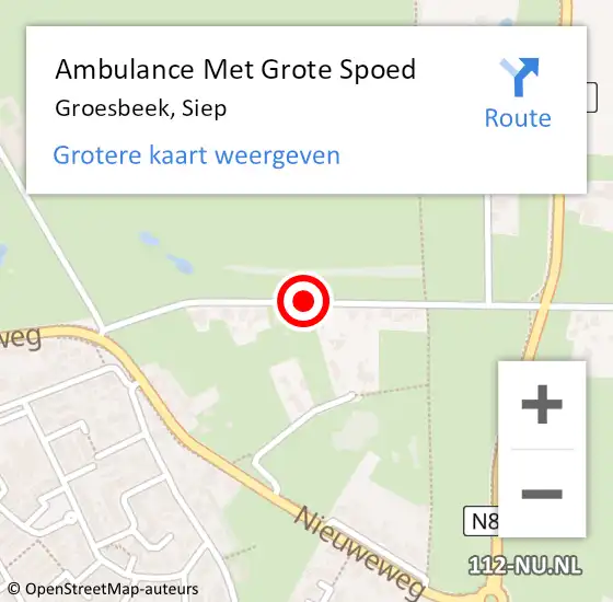 Locatie op kaart van de 112 melding: Ambulance Met Grote Spoed Naar Groesbeek, Siep op 27 december 2019 20:32