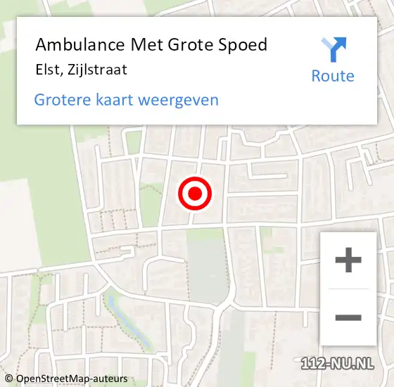Locatie op kaart van de 112 melding: Ambulance Met Grote Spoed Naar Elst, Zijlstraat op 27 december 2019 20:59