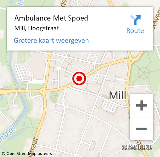 Locatie op kaart van de 112 melding: Ambulance Met Spoed Naar Mill, Hoogstraat op 27 december 2019 21:43