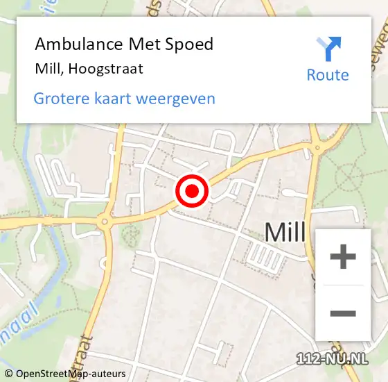 Locatie op kaart van de 112 melding: Ambulance Met Spoed Naar Mill, Hoogstraat op 27 december 2019 23:49