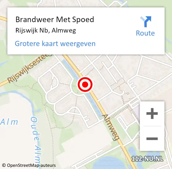 Locatie op kaart van de 112 melding: Brandweer Met Spoed Naar Rijswijk Nb, Almweg op 28 december 2019 02:33