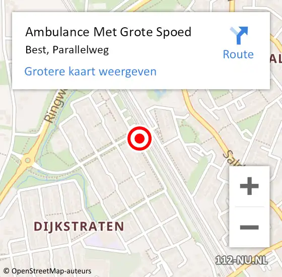 Locatie op kaart van de 112 melding: Ambulance Met Grote Spoed Naar Best, Parallelweg op 28 december 2019 03:37