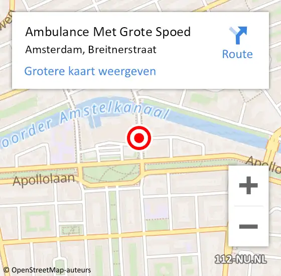 Locatie op kaart van de 112 melding: Ambulance Met Grote Spoed Naar Amsterdam, Breitnerstraat op 28 december 2019 09:30