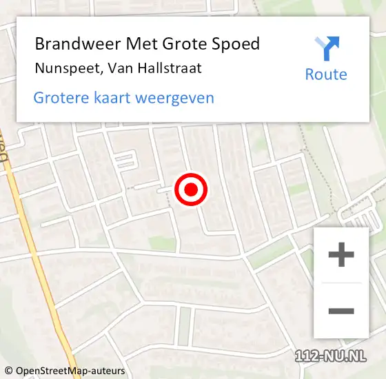 Locatie op kaart van de 112 melding: Brandweer Met Grote Spoed Naar Nunspeet, Van Hallstraat op 28 december 2019 09:46