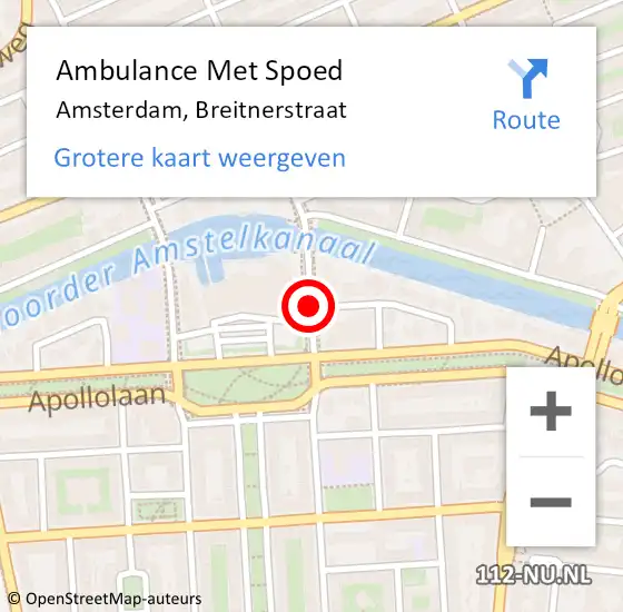 Locatie op kaart van de 112 melding: Ambulance Met Spoed Naar Amsterdam, Breitnerstraat op 28 december 2019 10:04