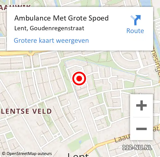 Locatie op kaart van de 112 melding: Ambulance Met Grote Spoed Naar Lent, Goudenregenstraat op 28 december 2019 13:59