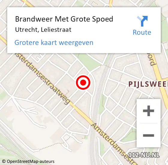 Locatie op kaart van de 112 melding: Brandweer Met Grote Spoed Naar Utrecht, Leliestraat op 28 december 2019 15:30