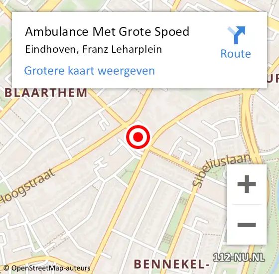 Locatie op kaart van de 112 melding: Ambulance Met Grote Spoed Naar Eindhoven, Franz Leharplein op 28 december 2019 17:24