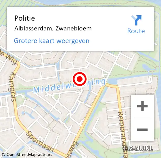 Locatie op kaart van de 112 melding: Politie Alblasserdam, Zwanebloem op 28 december 2019 18:02