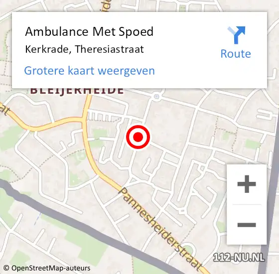 Locatie op kaart van de 112 melding: Ambulance Met Spoed Naar Kerkrade, Theresiastraat op 28 december 2019 20:50