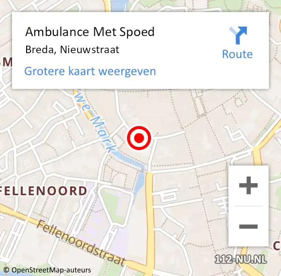 Locatie op kaart van de 112 melding: Ambulance Met Spoed Naar Breda, Nieuwstraat op 29 december 2019 02:56