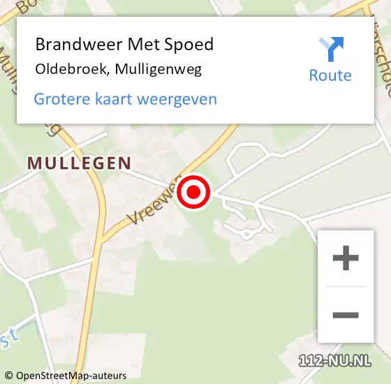 Locatie op kaart van de 112 melding: Brandweer Met Spoed Naar Oldebroek, Mulligenweg op 29 december 2019 03:12