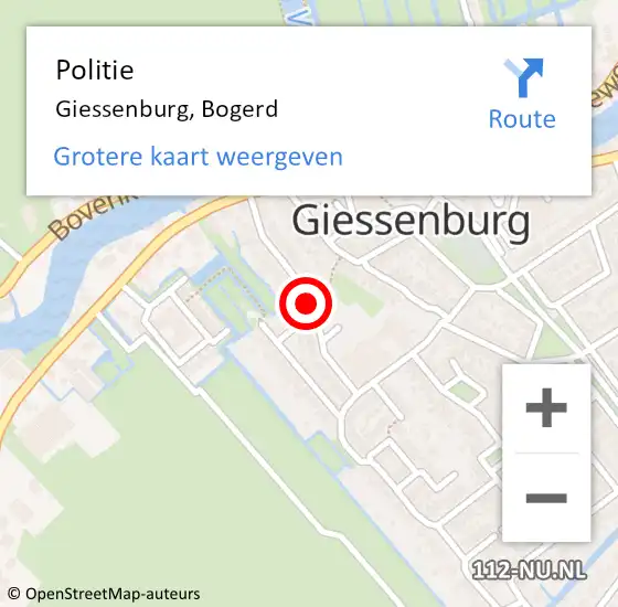 Locatie op kaart van de 112 melding: Politie Giessenburg, Bogerd op 29 december 2019 04:15