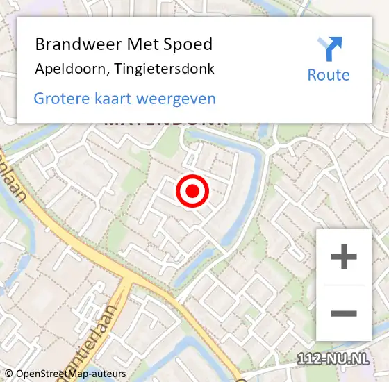 Locatie op kaart van de 112 melding: Brandweer Met Spoed Naar Apeldoorn, Tingietersdonk op 29 december 2019 07:58