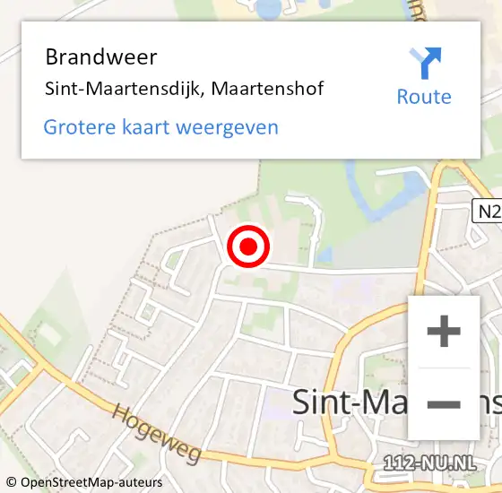 Locatie op kaart van de 112 melding: Brandweer Sint-Maartensdijk, Maartenshof op 29 december 2019 08:19