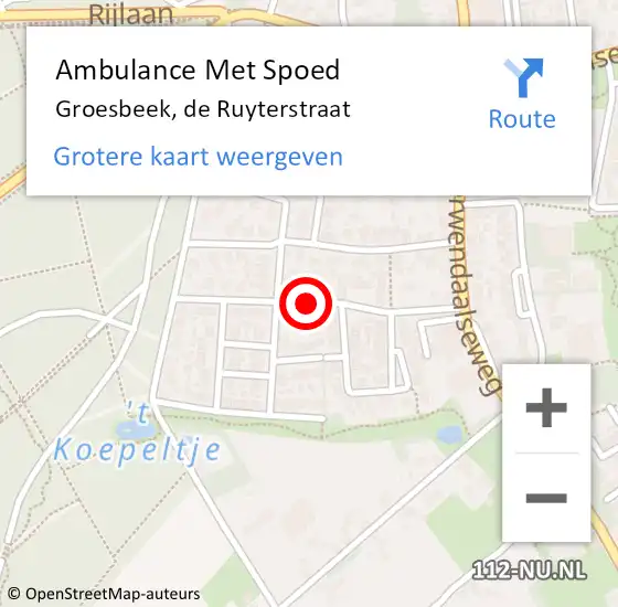 Locatie op kaart van de 112 melding: Ambulance Met Spoed Naar Groesbeek, de Ruyterstraat op 29 december 2019 09:45