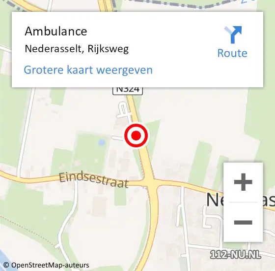 Locatie op kaart van de 112 melding: Ambulance Nederasselt, Rijksweg op 29 december 2019 13:24