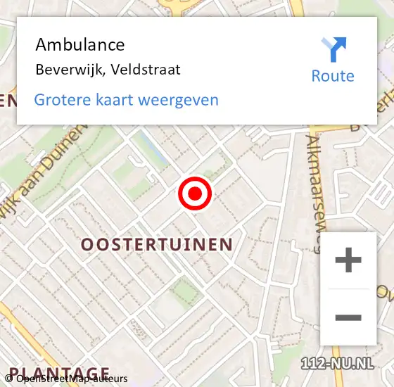 Locatie op kaart van de 112 melding: Ambulance Beverwijk, Veldstraat op 29 december 2019 15:41