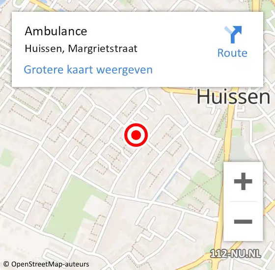 Locatie op kaart van de 112 melding: Ambulance Huissen, Margrietstraat op 29 december 2019 15:49