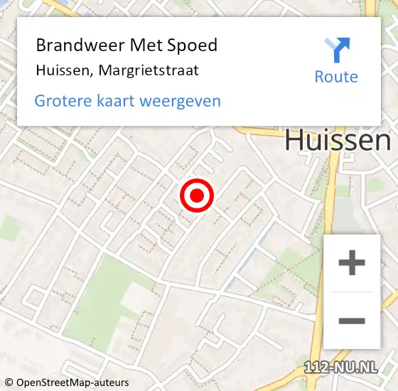 Locatie op kaart van de 112 melding: Brandweer Met Spoed Naar Huissen, Margrietstraat op 29 december 2019 16:15