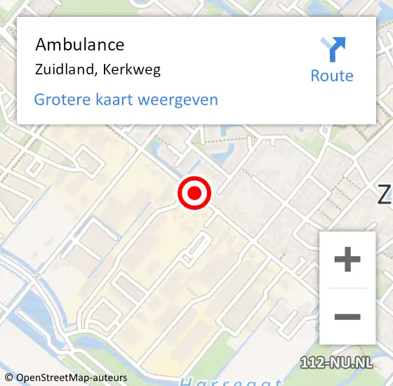 Locatie op kaart van de 112 melding: Ambulance Zuidland, Kerkweg op 29 december 2019 17:21