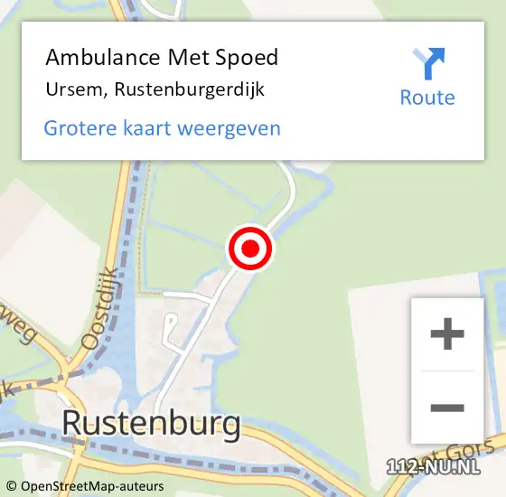 Locatie op kaart van de 112 melding: Ambulance Met Spoed Naar Ursem, Rustenburgerdijk op 29 december 2019 17:52
