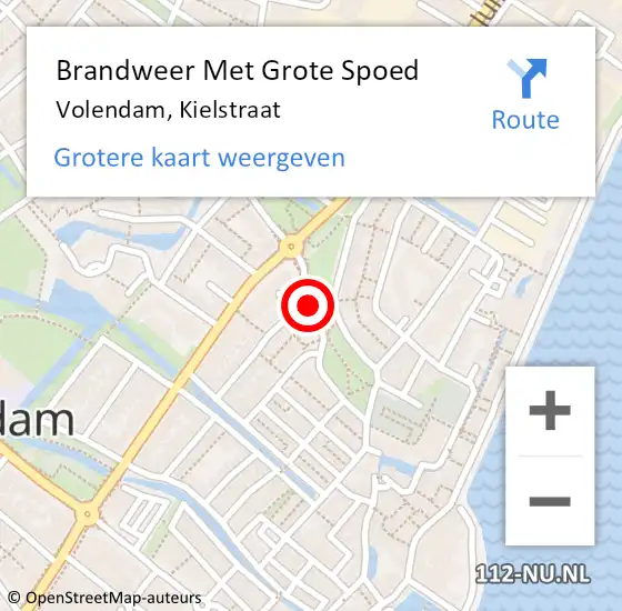 Locatie op kaart van de 112 melding: Brandweer Met Grote Spoed Naar Volendam, Kielstraat op 30 december 2019 01:57