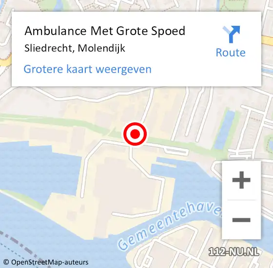 Locatie op kaart van de 112 melding: Ambulance Met Grote Spoed Naar Sliedrecht, Molendijk op 30 december 2019 05:20