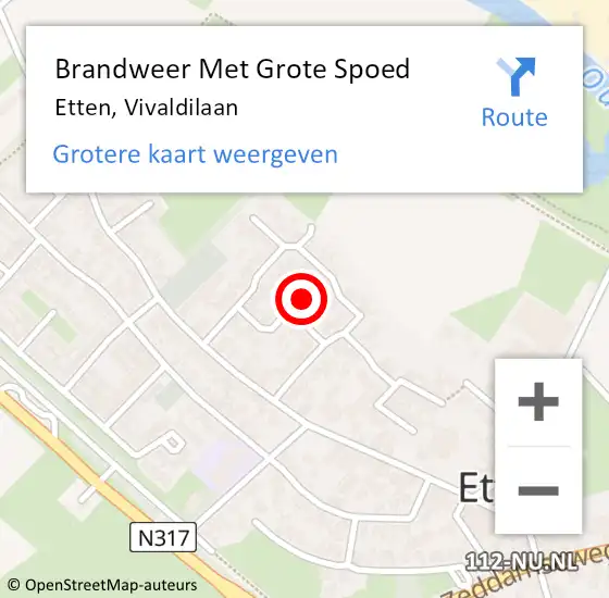 Locatie op kaart van de 112 melding: Brandweer Met Grote Spoed Naar Etten, Vivaldilaan op 24 april 2014 10:33