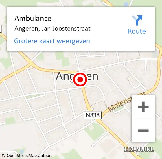 Locatie op kaart van de 112 melding: Ambulance Angeren, Jan Joostenstraat op 30 december 2019 09:52