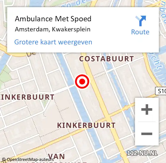 Locatie op kaart van de 112 melding: Ambulance Met Spoed Naar Amsterdam, Kwakersplein op 30 december 2019 10:06