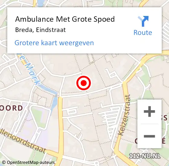 Locatie op kaart van de 112 melding: Ambulance Met Grote Spoed Naar Breda, Eindstraat op 30 december 2019 12:12