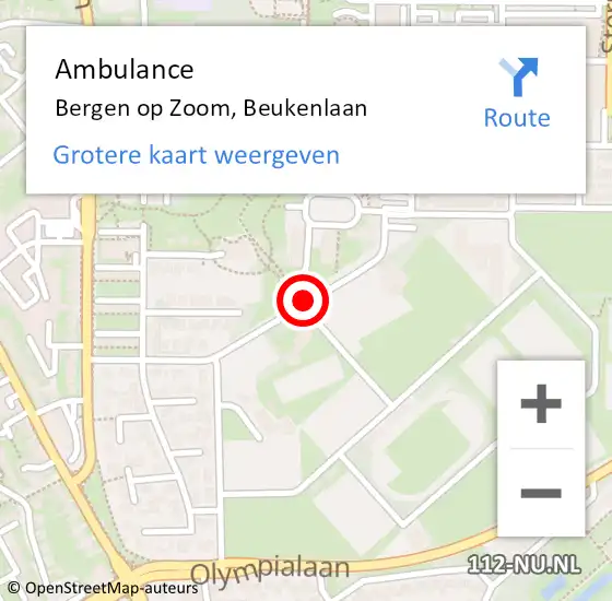 Locatie op kaart van de 112 melding: Ambulance Bergen op Zoom, Beukenlaan op 30 december 2019 12:28