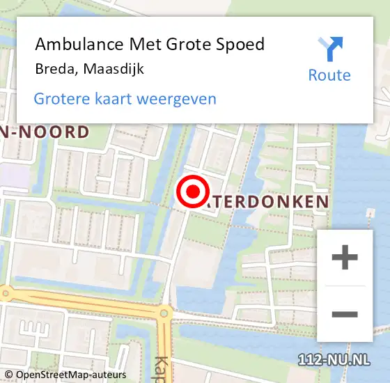 Locatie op kaart van de 112 melding: Ambulance Met Grote Spoed Naar Breda, Maasdijk op 30 december 2019 12:46