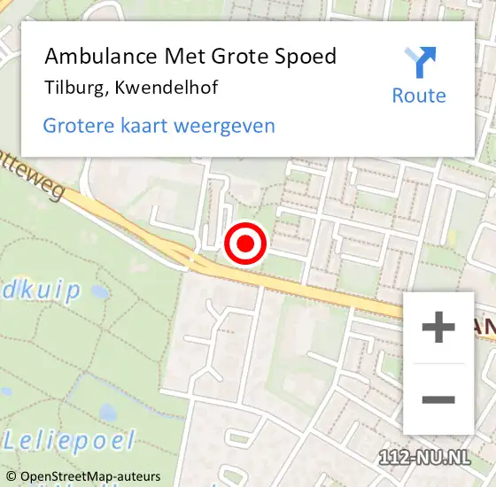 Locatie op kaart van de 112 melding: Ambulance Met Grote Spoed Naar Tilburg, Kwendelhof op 30 december 2019 13:22