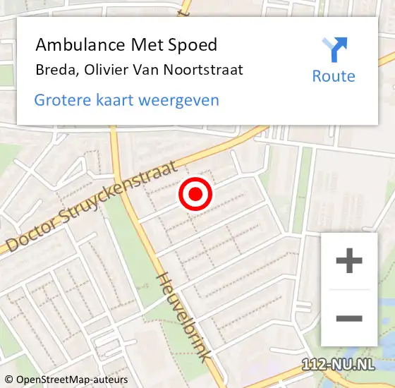 Locatie op kaart van de 112 melding: Ambulance Met Spoed Naar Breda, Olivier Van Noortstraat op 30 december 2019 14:25
