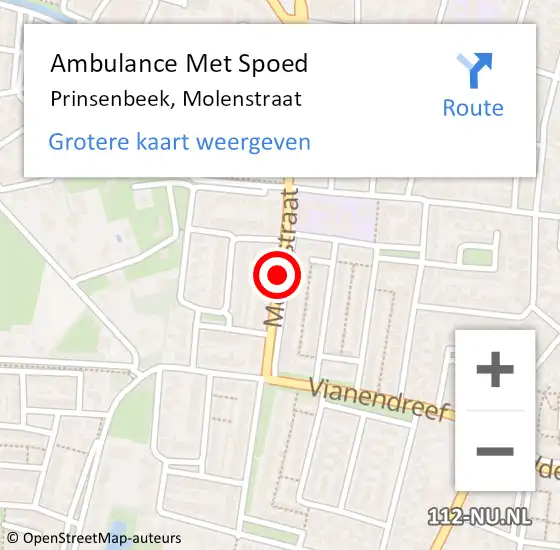 Locatie op kaart van de 112 melding: Ambulance Met Spoed Naar Prinsenbeek, Molenstraat op 30 december 2019 14:31