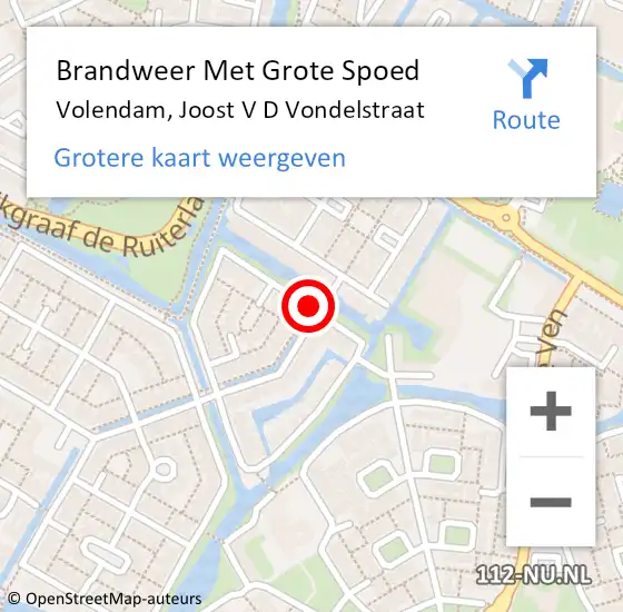 Locatie op kaart van de 112 melding: Brandweer Met Grote Spoed Naar Volendam, Joost V D Vondelstraat op 30 december 2019 15:34