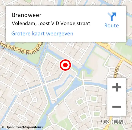 Locatie op kaart van de 112 melding: Brandweer Volendam, Joost V D Vondelstraat op 30 december 2019 15:36