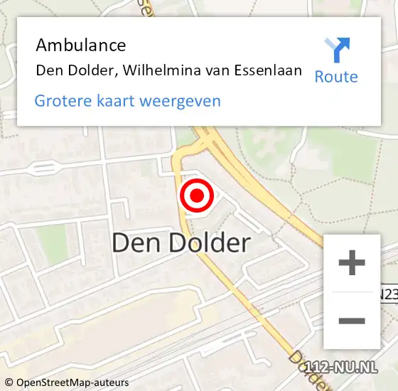 Locatie op kaart van de 112 melding: Ambulance Den Dolder, Wilhelmina van Essenlaan op 24 april 2014 11:27