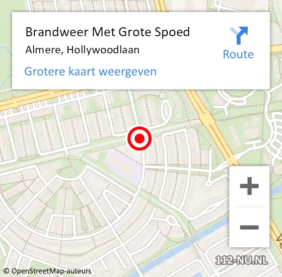 Locatie op kaart van de 112 melding: Brandweer Met Grote Spoed Naar Almere, Hollywoodlaan op 30 december 2019 17:48