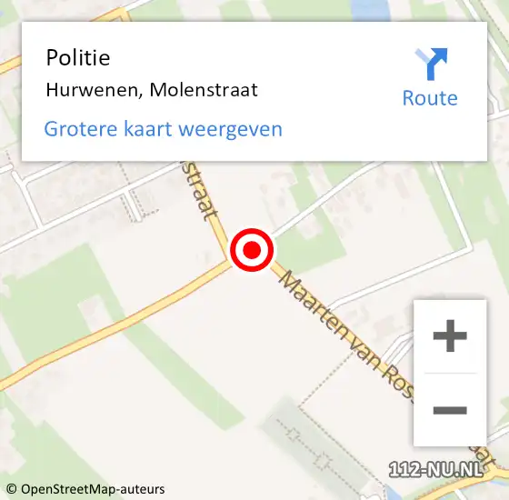 Locatie op kaart van de 112 melding: Politie Hurwenen, Molenstraat op 30 december 2019 18:24