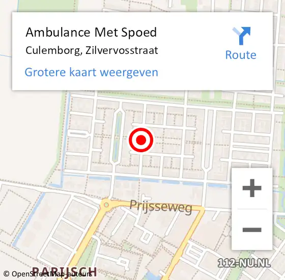 Locatie op kaart van de 112 melding: Ambulance Met Spoed Naar Culemborg, Zilvervosstraat op 30 december 2019 18:48