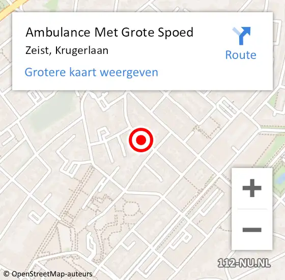 Locatie op kaart van de 112 melding: Ambulance Met Grote Spoed Naar Zeist, Krugerlaan op 30 december 2019 18:53