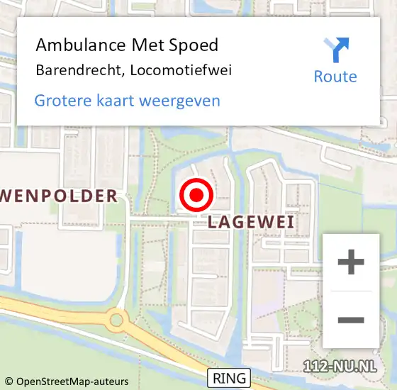 Locatie op kaart van de 112 melding: Ambulance Met Spoed Naar Barendrecht, Locomotiefwei op 30 december 2019 23:07