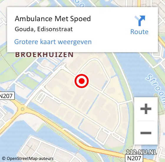 Locatie op kaart van de 112 melding: Ambulance Met Spoed Naar Gouda, Edisonstraat op 31 december 2019 05:41