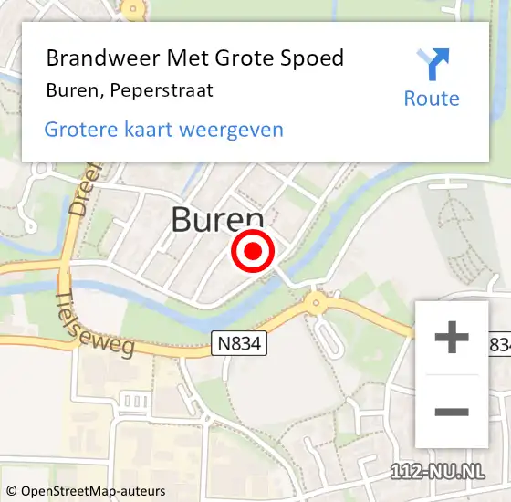 Locatie op kaart van de 112 melding: Brandweer Met Grote Spoed Naar Buren, Peperstraat op 31 december 2019 10:28